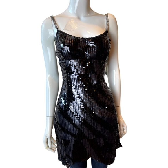 NWT Akira Black Label Women Sequin Beaded Party Cocktail Mini Dress Size Small - Picture 1 of 10
